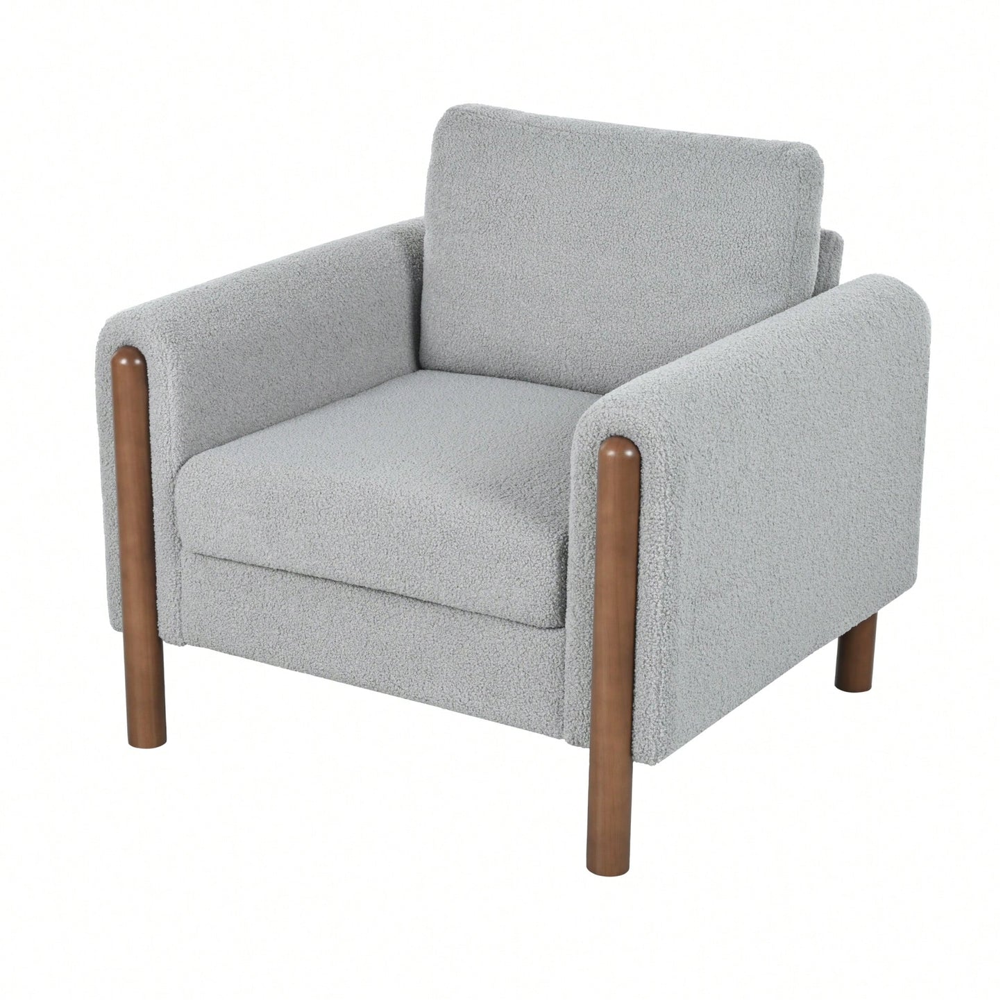Curved Handrail Upholstered Accent Chair With Walnut Legs For Living Room In Green