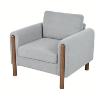 Curved Handrail Upholstered Accent Chair With Walnut Legs For Living Room In Green