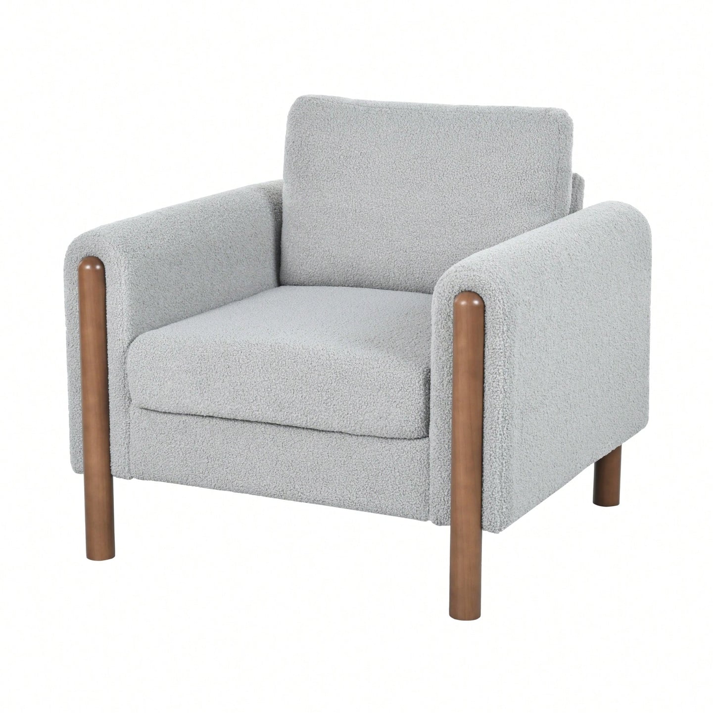 Curved Handrail Upholstered Accent Chair With Walnut Legs For Living Room In Green
