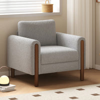 Curved Handrail Upholstered Accent Chair With Walnut Legs For Living Room In Green