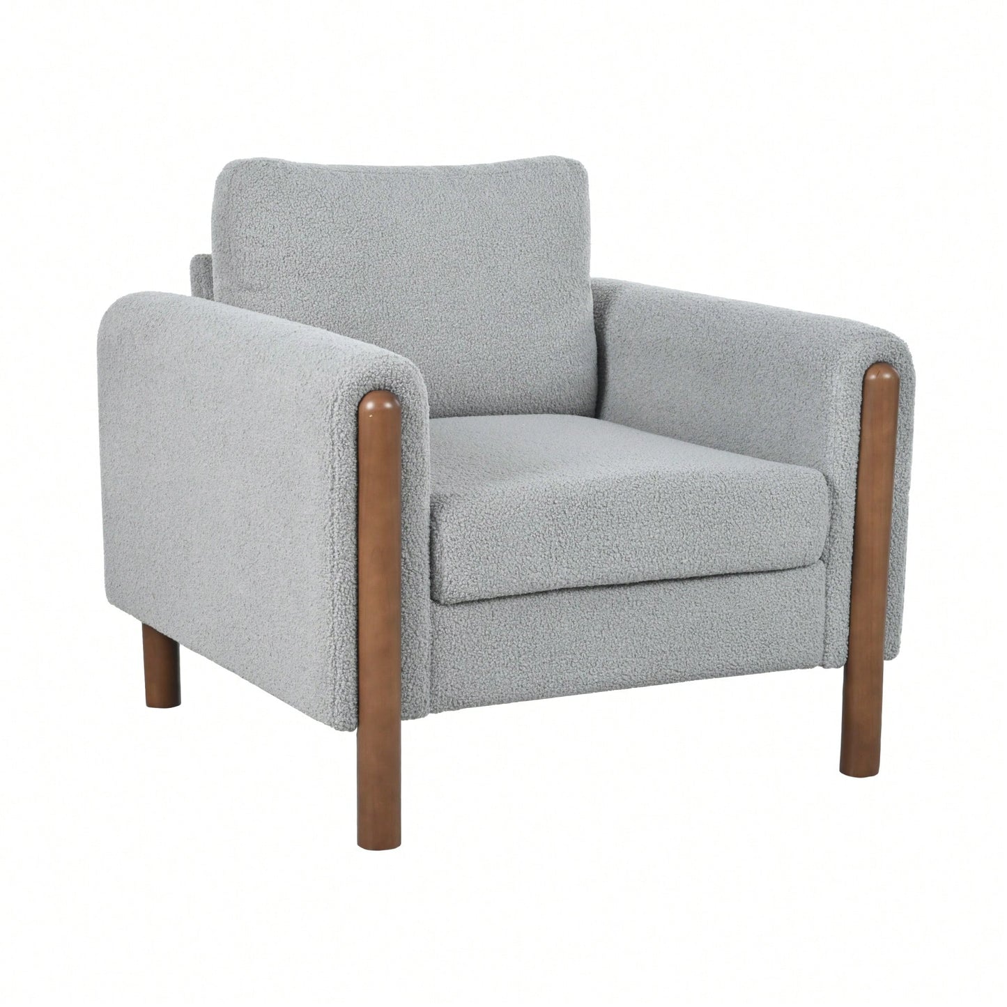 Curved Handrail Upholstered Accent Chair With Walnut Legs For Living Room In Green