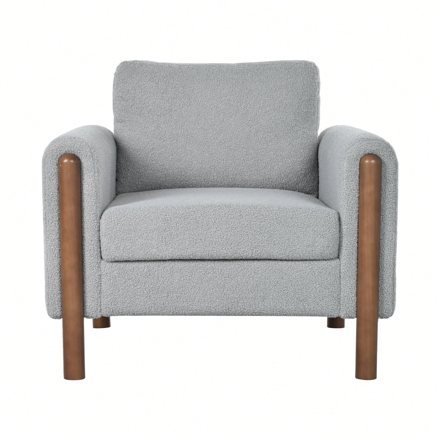 Curved Handrail Upholstered Accent Chair With Walnut Legs For Living Room In Green