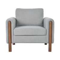 Curved Handrail Upholstered Accent Chair With Walnut Legs For Living Room In Green