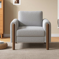 Curved Handrail Upholstered Accent Chair With Walnut Legs For Living Room In Green