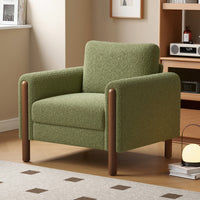 Curved Handrail Upholstered Accent Chair With Walnut Legs For Living Room In Green