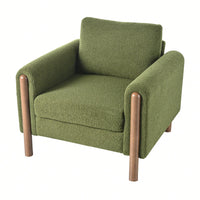 Curved Handrail Upholstered Accent Chair With Walnut Legs For Living Room In Green