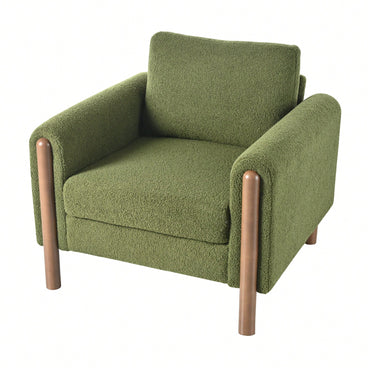 Curved Handrail Upholstered Accent Chair With Walnut Legs For Living Room In Green