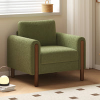 Curved Handrail Upholstered Accent Chair With Walnut Legs For Living Room In Green