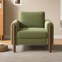 Curved Handrail Upholstered Accent Chair With Walnut Legs For Living Room In Green