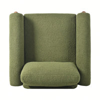 Curved Handrail Upholstered Accent Chair With Walnut Legs For Living Room In Green