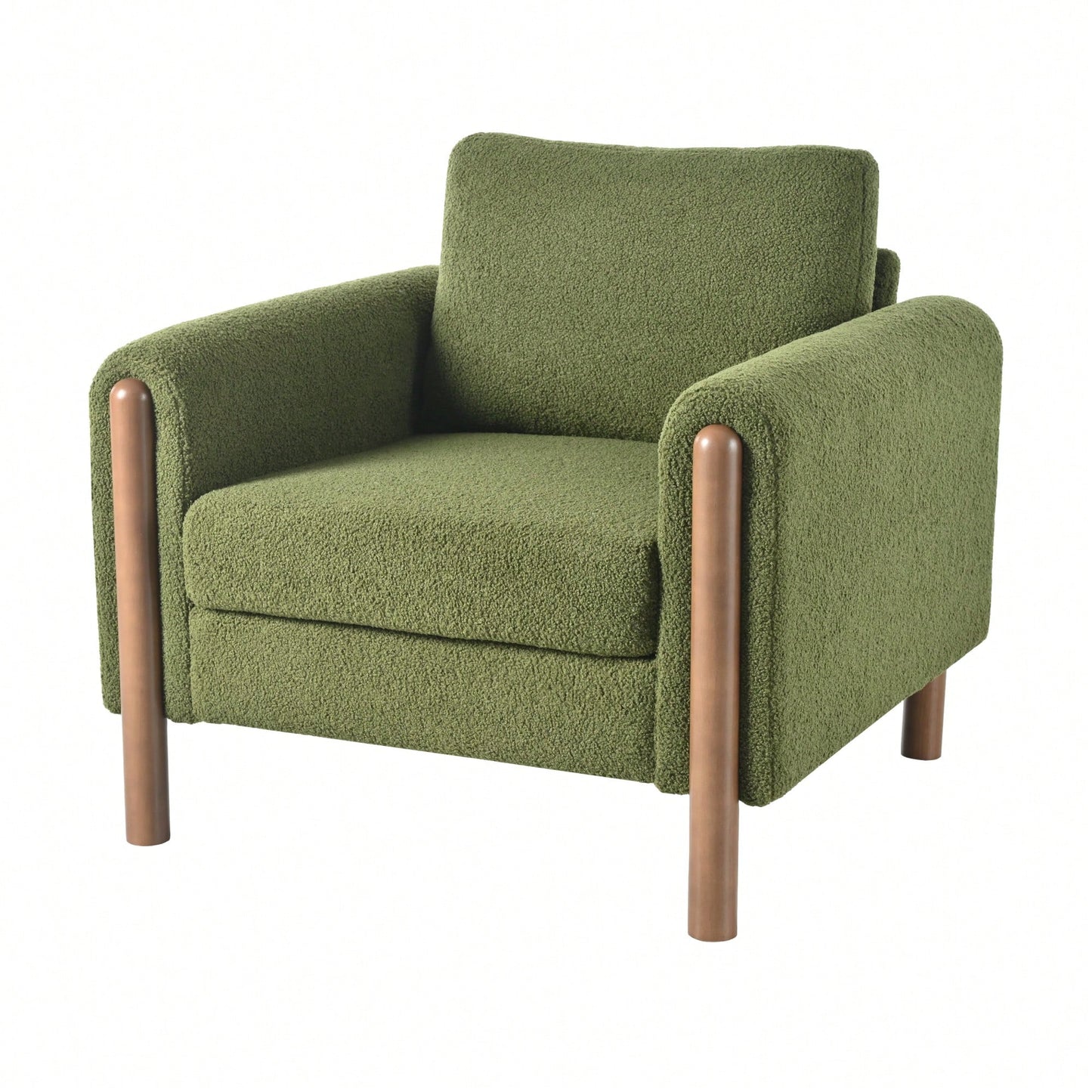 Curved Handrail Upholstered Accent Chair With Walnut Legs For Living Room In Green