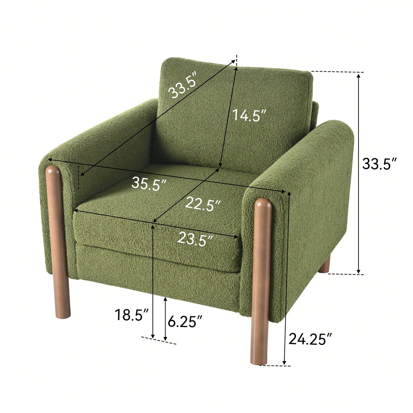 Curved Handrail Upholstered Accent Chair With Walnut Legs For Living Room In Green