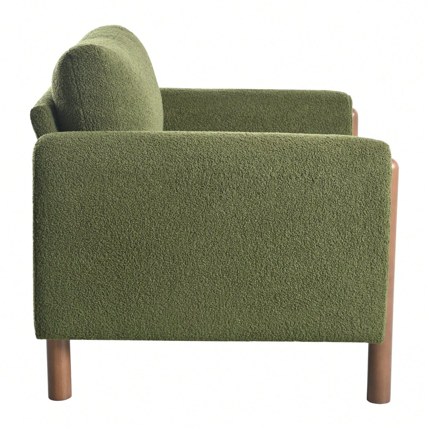Curved Handrail Upholstered Accent Chair With Walnut Legs For Living Room In Green