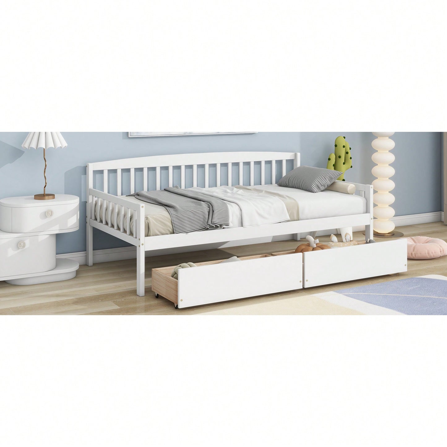 Twin Size Grey Pine Wood Daybed With Storage Drawers And Support Slats For Versatile Sofa Bed Solution