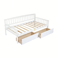 Twin Size Grey Pine Wood Daybed With Storage Drawers And Support Slats For Versatile Sofa Bed Solution