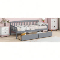 Twin Size Grey Pine Wood Daybed With Storage Drawers And Support Slats For Versatile Sofa Bed Solution