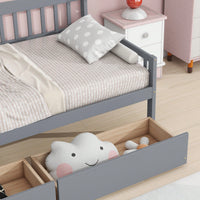 Twin Size Grey Pine Wood Daybed With Storage Drawers And Support Slats For Versatile Sofa Bed Solution