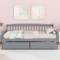 Twin Size Grey Pine Wood Daybed With Storage Drawers And Support Slats For Versatile Sofa Bed Solution