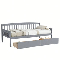 Twin Size Grey Pine Wood Daybed With Storage Drawers And Support Slats For Versatile Sofa Bed Solution