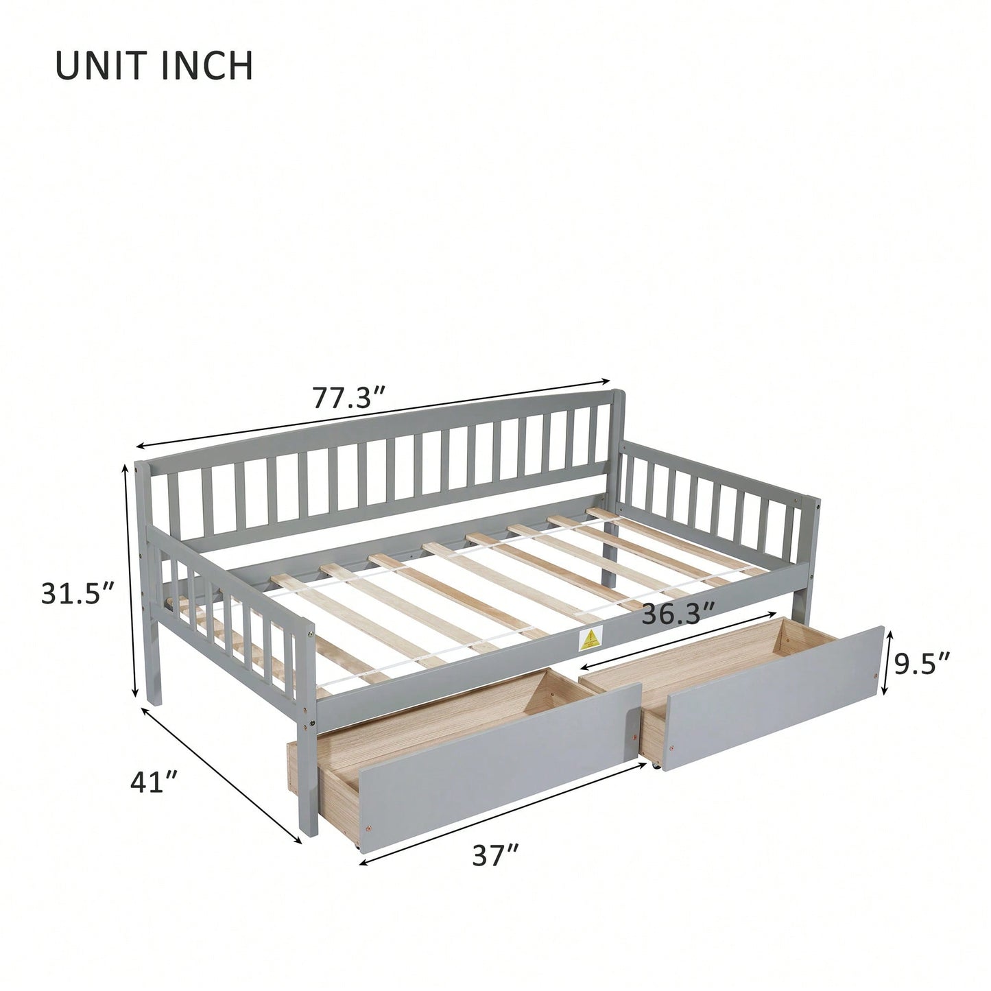 Twin Size Grey Pine Wood Daybed With Storage Drawers And Support Slats For Versatile Sofa Bed Solution