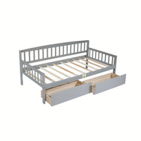 Twin Size Grey Pine Wood Daybed With Storage Drawers And Support Slats For Versatile Sofa Bed Solution