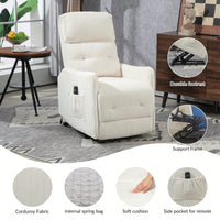 Electric Recliner Chair For Adults With Side Pocket And Pocket Springs Cushion In Corduroy Fabric For Living Room Bedroom Home Theater Beige