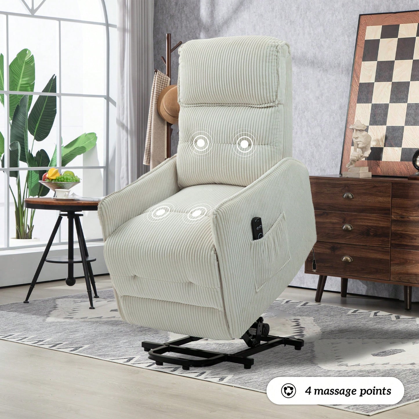 Electric Recliner Chair For Adults With Side Pocket And Pocket Springs Cushion In Corduroy Fabric For Living Room Bedroom Home Theater Beige