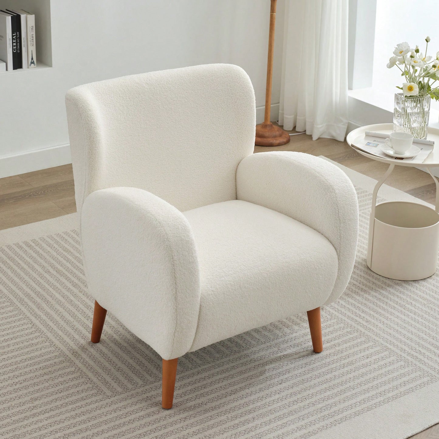 Elegant Back Lounge Chair With Soft Fabric, Solid Wood Legs, Easy Assembly And Durable Frame