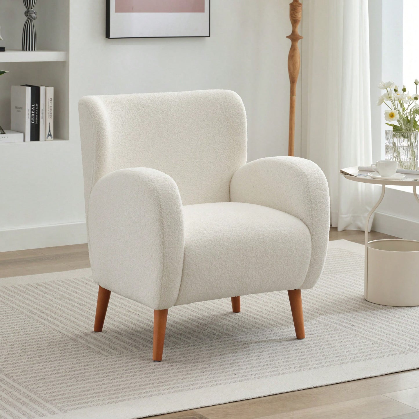 Elegant Back Lounge Chair With Soft Fabric, Solid Wood Legs, Easy Assembly And Durable Frame