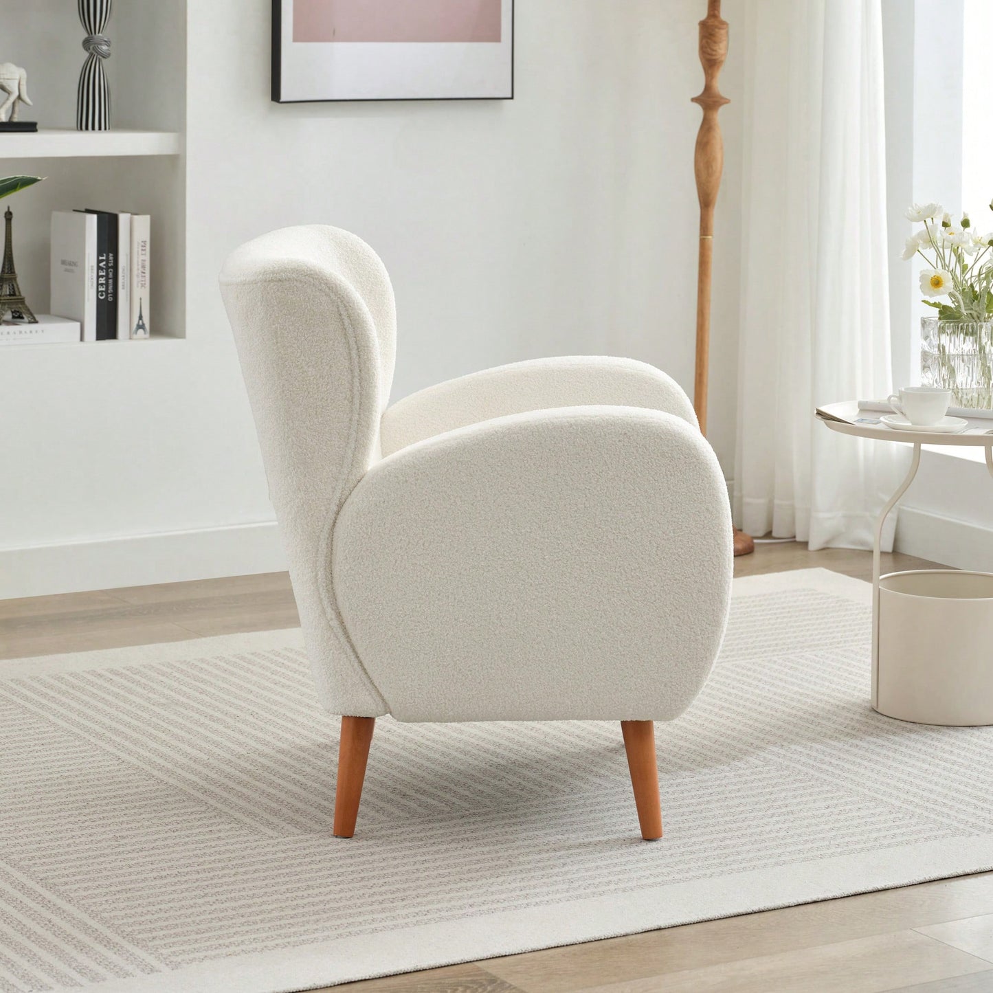 Elegant Back Lounge Chair With Soft Fabric, Solid Wood Legs, Easy Assembly And Durable Frame