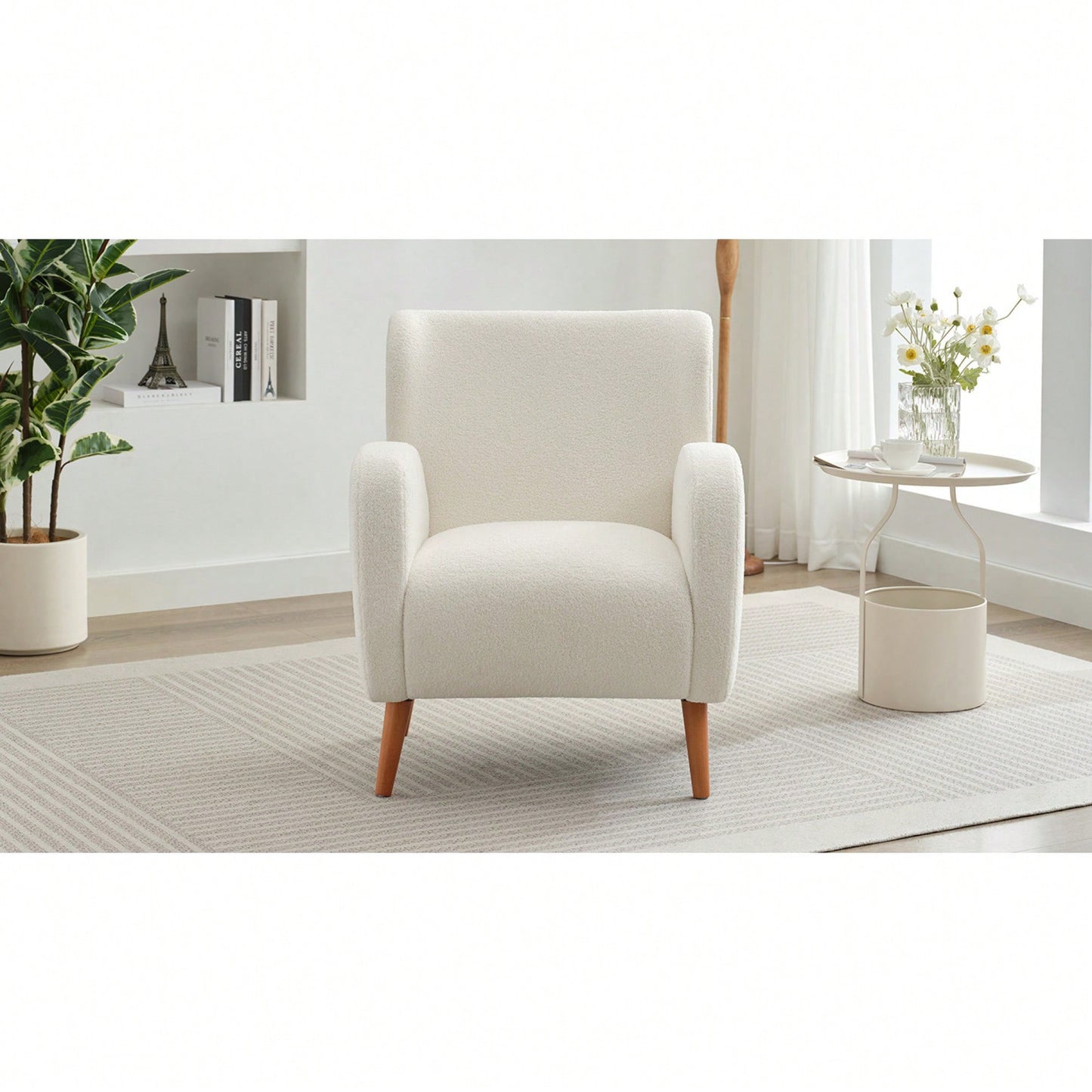 Elegant Back Lounge Chair With Soft Fabric, Solid Wood Legs, Easy Assembly And Durable Frame