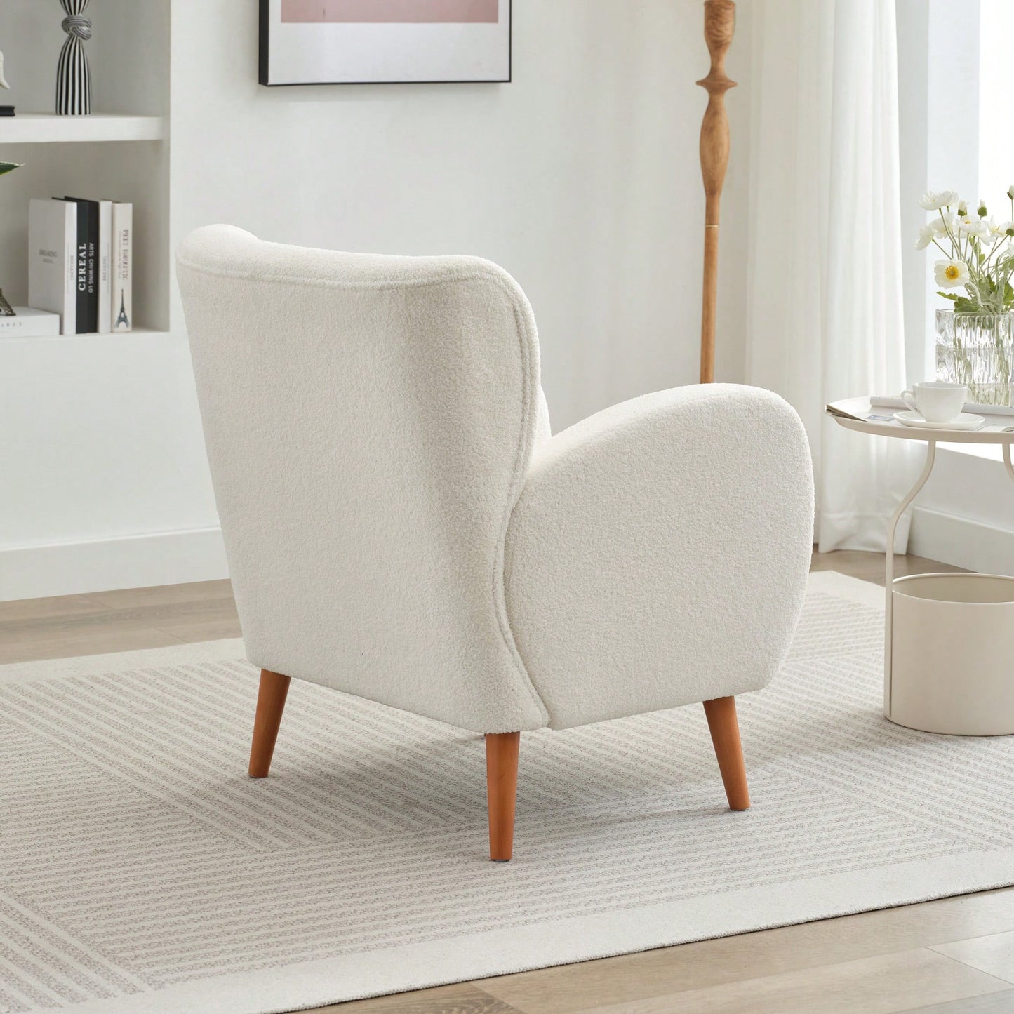 Elegant Back Lounge Chair With Soft Fabric, Solid Wood Legs, Easy Assembly And Durable Frame
