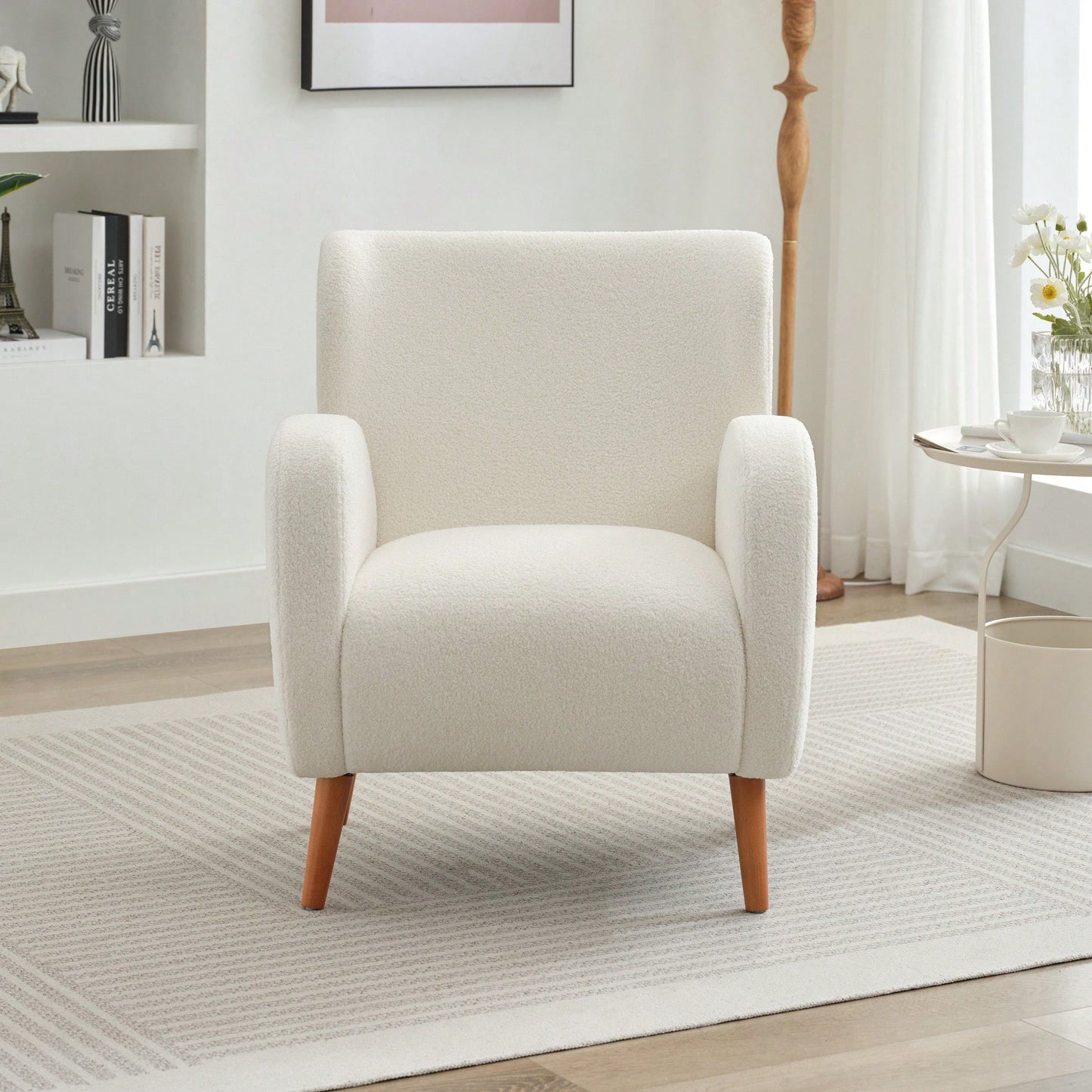 Elegant Back Lounge Chair With Soft Fabric, Solid Wood Legs, Easy Assembly And Durable Frame