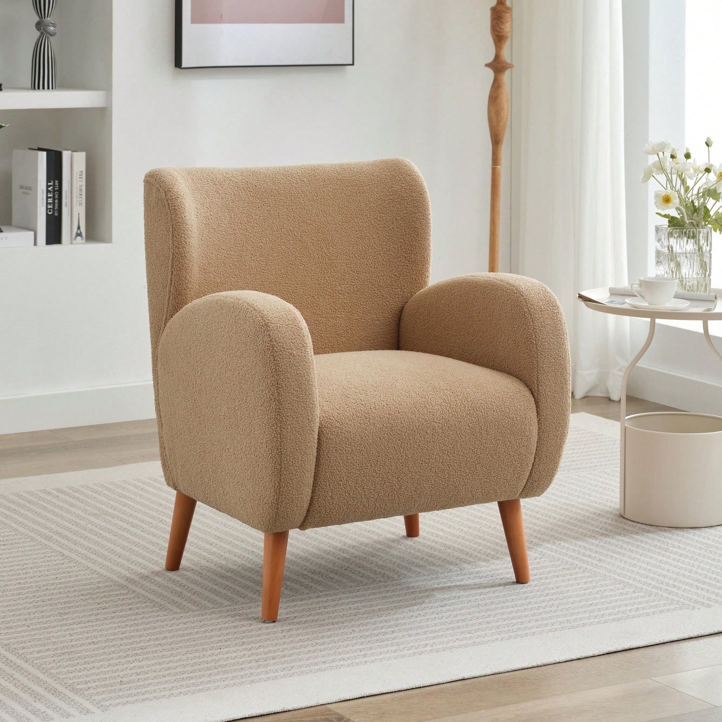 Elegant Back Lounge Chair With Soft Fabric, Solid Wood Legs, Easy Assembly And Durable Frame