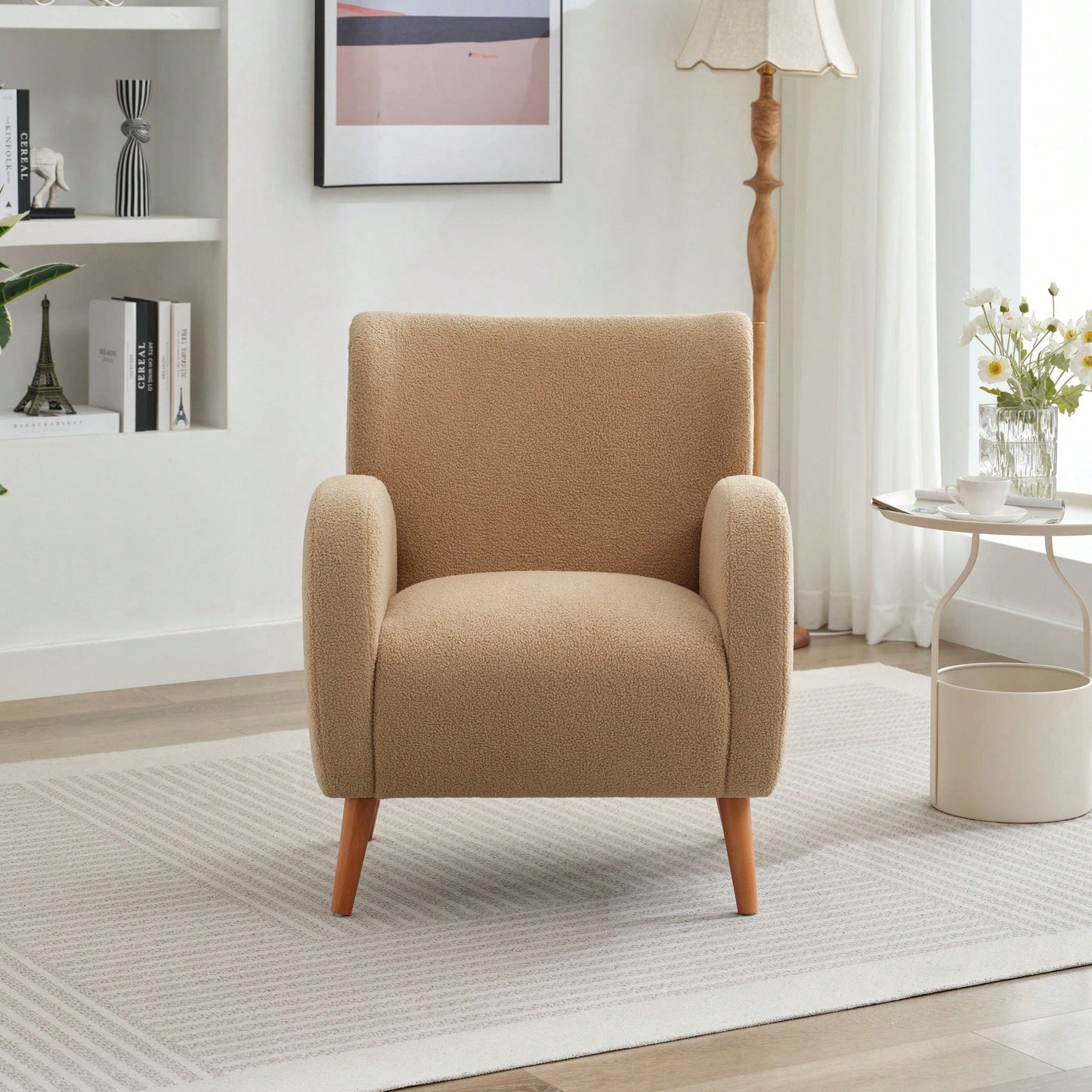 Elegant Back Lounge Chair With Soft Fabric, Solid Wood Legs, Easy Assembly And Durable Frame