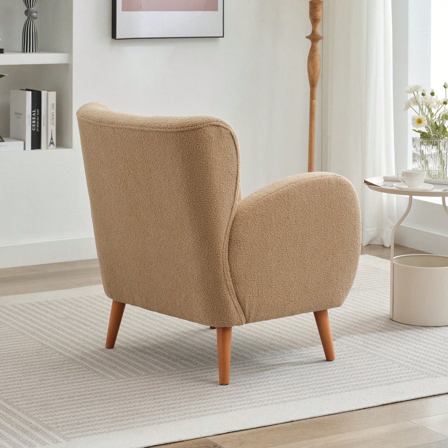 Elegant Back Lounge Chair With Soft Fabric, Solid Wood Legs, Easy Assembly And Durable Frame
