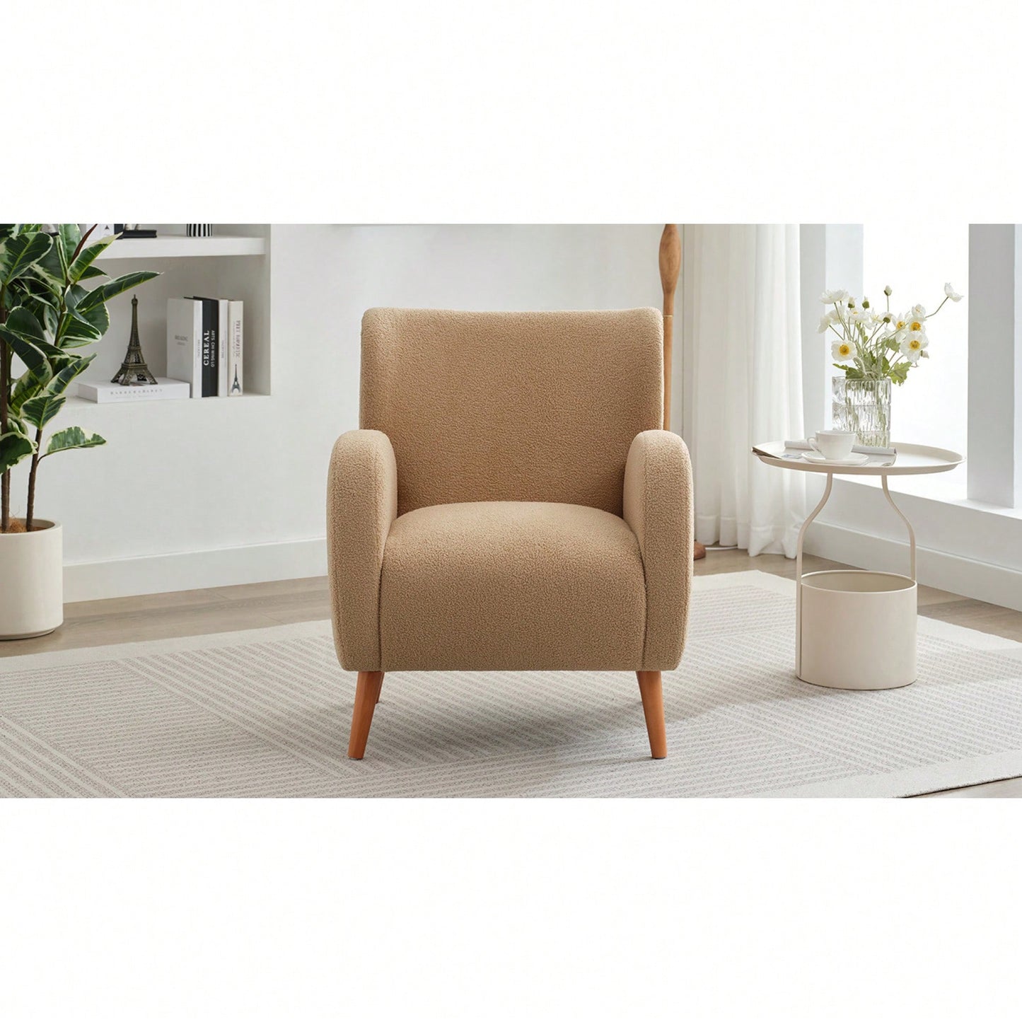 Elegant Back Lounge Chair With Soft Fabric, Solid Wood Legs, Easy Assembly And Durable Frame