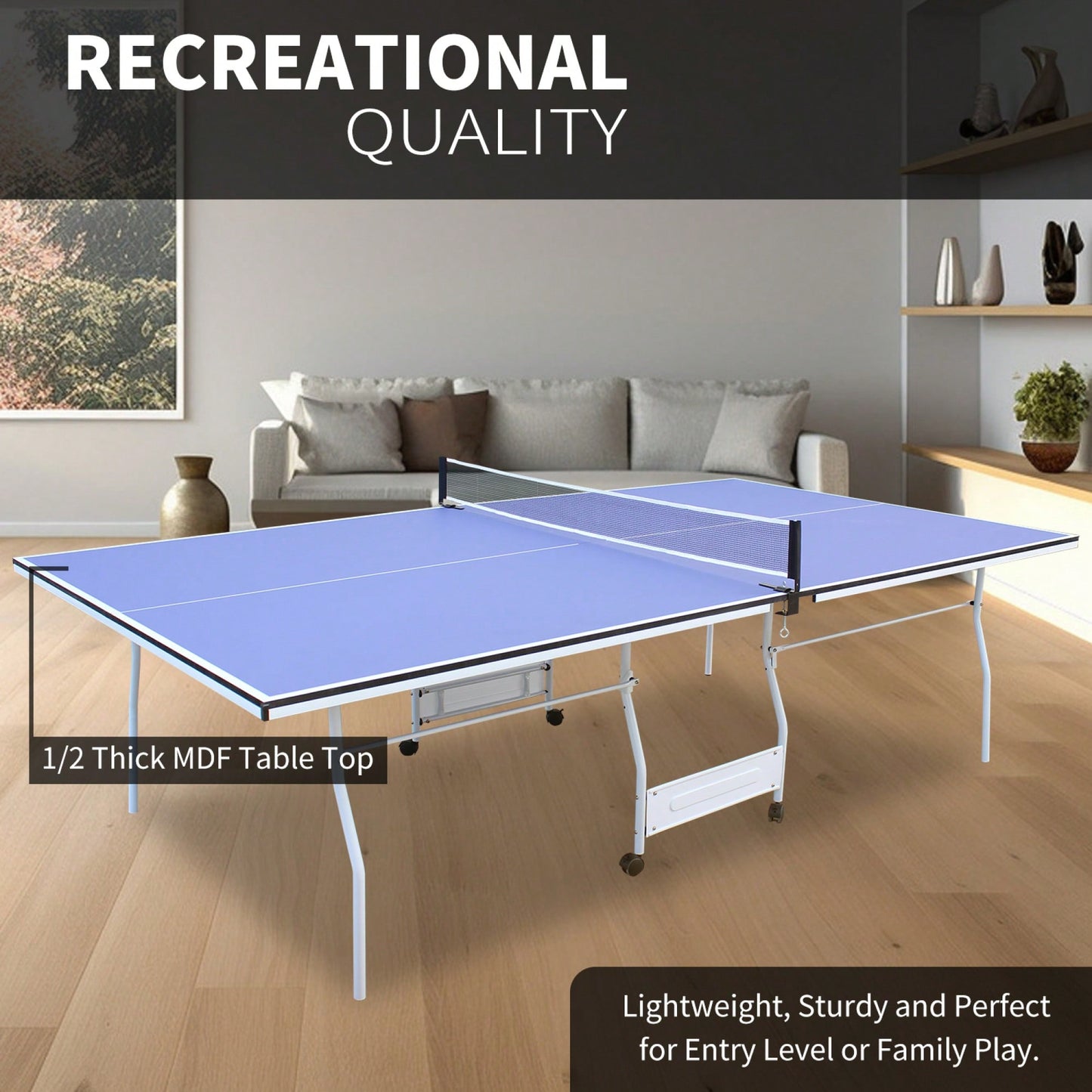 Portable 9ft Foldable Table Tennis Set With Net 2 Paddles And 3 Balls For Indoor Play