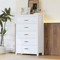 Vintage Inspired White Wooden Dresser With 5 Drawers For Bedroom Storage