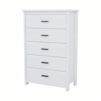 Vintage Inspired White Wooden Dresser With 5 Drawers For Bedroom Storage