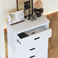 Vintage Inspired White Wooden Dresser With 5 Drawers For Bedroom Storage