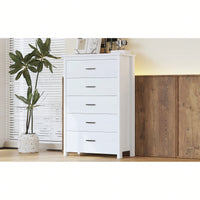 Vintage Inspired White Wooden Dresser With 5 Drawers For Bedroom Storage