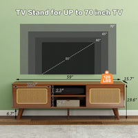 Mid Century Modern Rattan Media Console for 55-65 Inch TVs Stylish Entertainment Cabinet with Solid Wood Legs Ideal