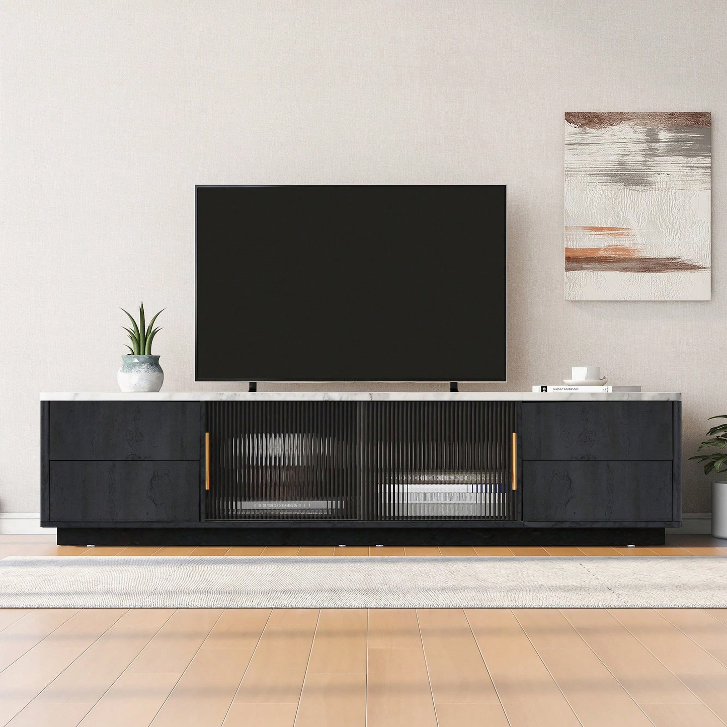 Stylish Modern TV Stand For 70 Inch TV With 4 Drawers And Large Storage Cabinet For Living Room And Bedroom