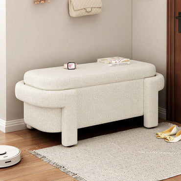 Fluffy White Storage Ottoman Bench With Ample Space For Living Room Entryway And Bedroom