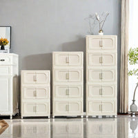 5 Tier Side Wide Folding Storage Cabinet With Magnetic Door Collapsible Bins Plastic Storage Unit On Wheels Cream White