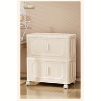 5 Tier Side Wide Folding Storage Cabinet With Magnetic Door Collapsible Bins Plastic Storage Unit On Wheels Cream White