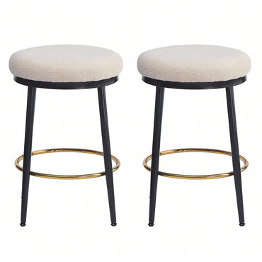 Stylish White Counter Stools Set Of 2 With Iron Frame And Comfortable Sponge Cushion For Kitchen Dining Room And Bedroom Use