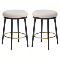 Stylish White Counter Stools Set Of 2 With Iron Frame And Comfortable Sponge Cushion For Kitchen Dining Room And Bedroom Use