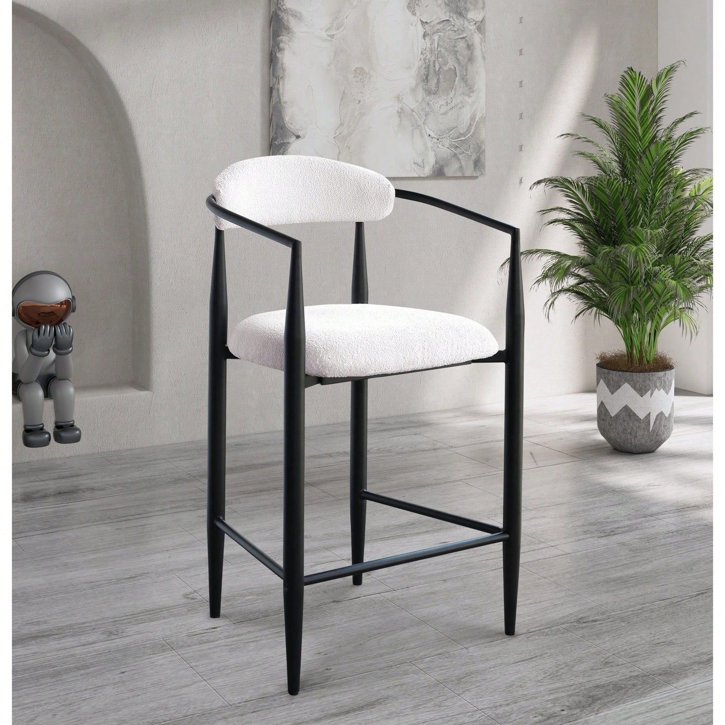 Set Of 2 Modern Upholstered Bar Stools With Metal Frame Vintage High Island Chairs For Kitchen Dining Room Home Pub